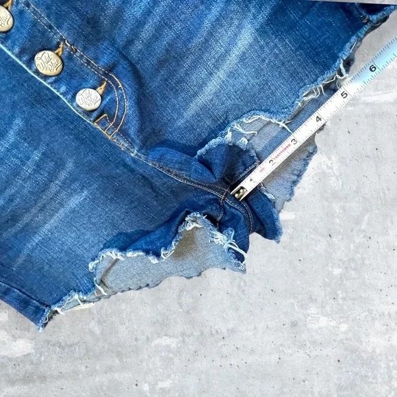 Wild Blue Button Fly, Distressed Denim Shorts - Picture 7 of 13